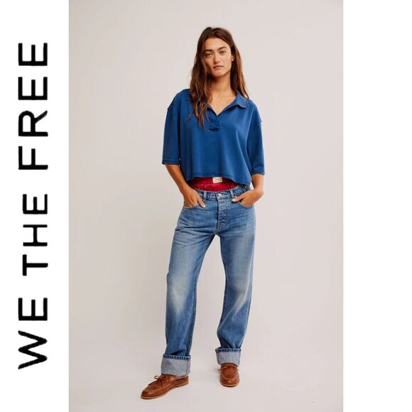 Free People | We The Free | Denmark Polo Top in Bellweather Blue | XL - Picture 6 of 6